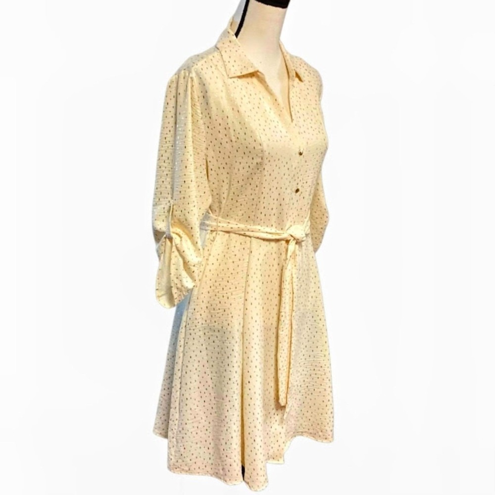 Emily Daniel's Gorgeous Button-up Long Sleeve Midi Dress in Cream/Gold in Large - Picture 2 of 11